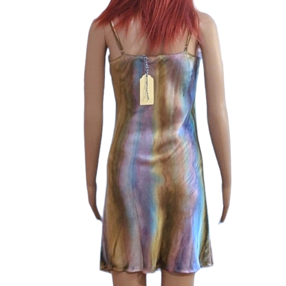 Handpainted Charmeuse satin Dress. Original. One of a kind wearable art Boho - Picture 2 of 16